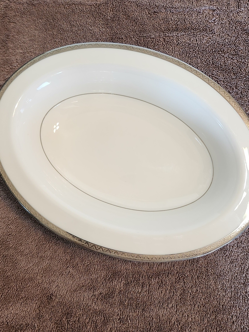 Royal Worcester White Porcelain 10.5" Oval Serving Platter with Silver Band